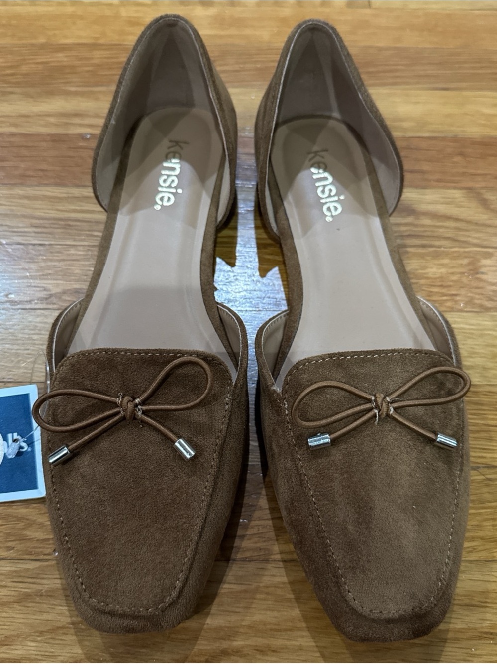 kensie Brown Suede D'Orsay Loafers with Bow Accent